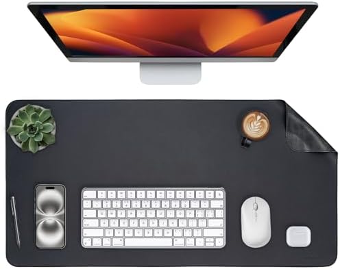 Oversized Non-Slip Desk Pad Protector – Grips Desk Firmly with Enhanced Anti-Slip Design, Vegan Leather Waterproof Laptop Mat for Keyboard & Mouse – Large Office Pad– Obsidian Black