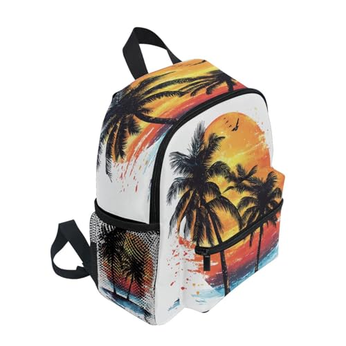 ALAZA Toddler Backpacks for Boys Girls Doodle Sunset Palm Trees Kids Backpack with Chest Clip and Name Tag,M2
