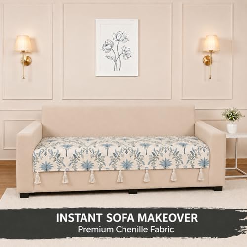 Image of STITCHNEST 'Eden Weaves Collection Series' 3 Seater Sofa Cover| Elegant Woven Fabric, Decorative Tassels, Washable & Durable for Modern Living