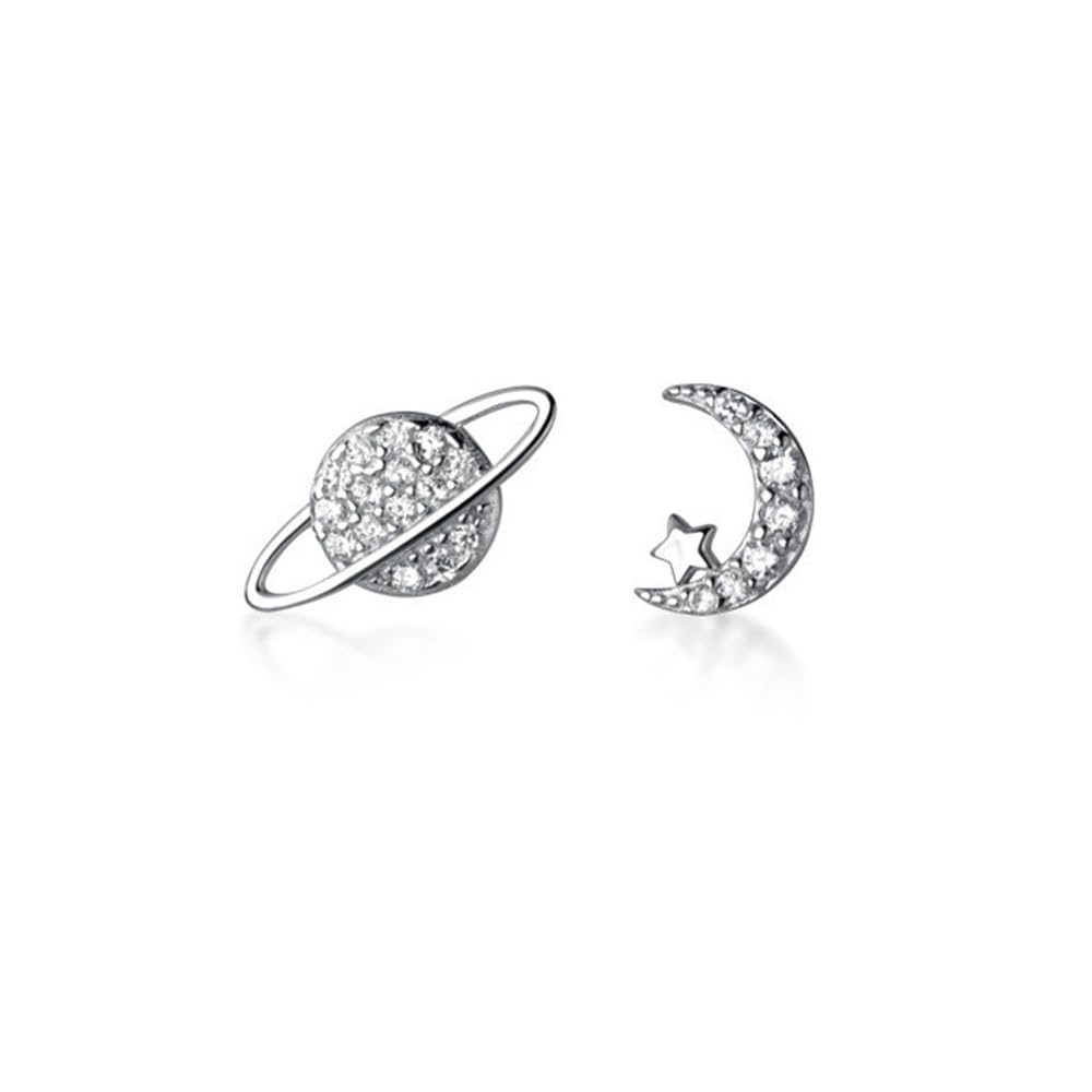 Yocoyee Delicate Saturn Planet Star Stud Earrings Setting Crystal Tiny Moon Star Earrings