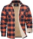 MAGCOMSEN Mens Winter Jackets Flannel Sherpa Lined Plaid Shirt Fleece Cotton Button Up Casual Jacket With Pockets