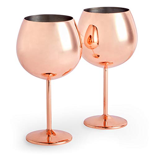 Beautify Copas de Ginebra de Oro Rosa - Juego de 2 Copas de Acero Inoxidable Inastillables