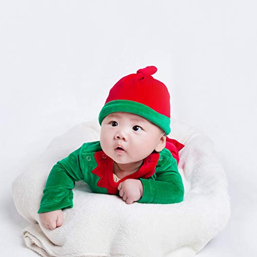 IMEKIS Pasgeboren Baby Meisjes Jongens Mijn 1e Kerst Outfit Lange Mouwen Kerstman Sneeuwman Rendier Gestreepte Print Romper Jumpsuit met Hoed Xmas Party Kleding Set, Groen 1, 0-3 Maanden - Afbeelding 5