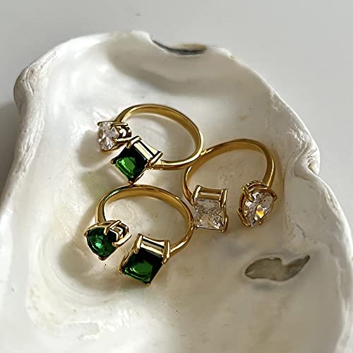 OIDIMS Crystal Zircon Open Ring for Women Stainless Steel Gold Plated Engagement Wedding Adjustable Middle Bands Cubic Zirconia Statement Birthstone Rings Anniversary Birthday Jewelry Gift3