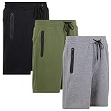 PURE CHAMP Mens Shorts French Terry 3 Pack Gym Shorts for Men Athletic Workout Training Shorts with Zipper Pocket and Drawstring Size XS-3XL (Group E,Medium)
