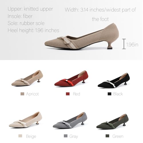 Women's Knitted Bow Kitten Heel Pumps Closed Pointed Toe Comfortable Breathable Non-Slip Slip-On Low Heel High Heels Casual Work Office Formal Shoes3
