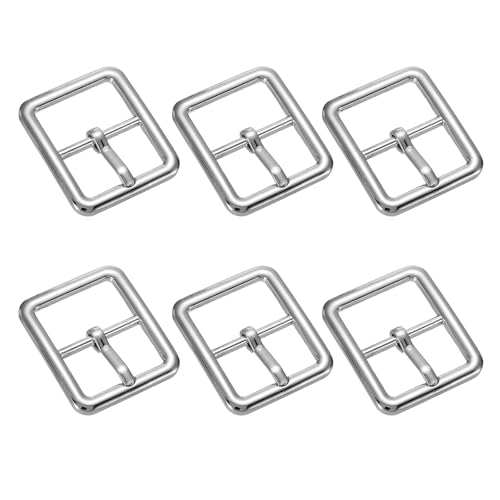 Image of TIXIPEM 0.75 IN(19mm) Single Prong Belt Buckle [6Pcs] - Metal Center Bar Buckle Use for Leather Bags Craft & Purse Webbing & DIY Accessories - [Silver Tone] Square Loops Clasp
