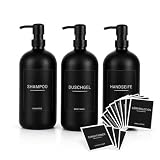 500ml Glas Seifenspender mit wasserfesten Etiketten Schwarze Leere nachfüllbare Flaschen mit Pumpe...