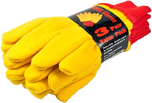 G & F Products 5414-3 Heavyweight Yellow Chore Winter Work Gloves, Double Layers, Large, 3 Pair Pack
