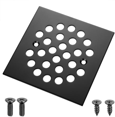 Neodrain 4 Inch Square Shower Drain With Removable Quadrato Pattern Grate, Matte Black 304 Stainless Steel Square Drain, With Watermark&CUPC Certified, Hair Strainer