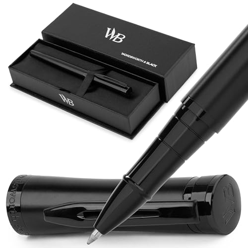 Wordsworth & Black Rollerball Pen - Luxus-Stift - Komplett Schwarzer Lack, Tinten-Nachfüllung, Nachfüllbar, Geschenk für Männer & Frauen, Professionelles Schreiben, Schöne Edle Stifte
