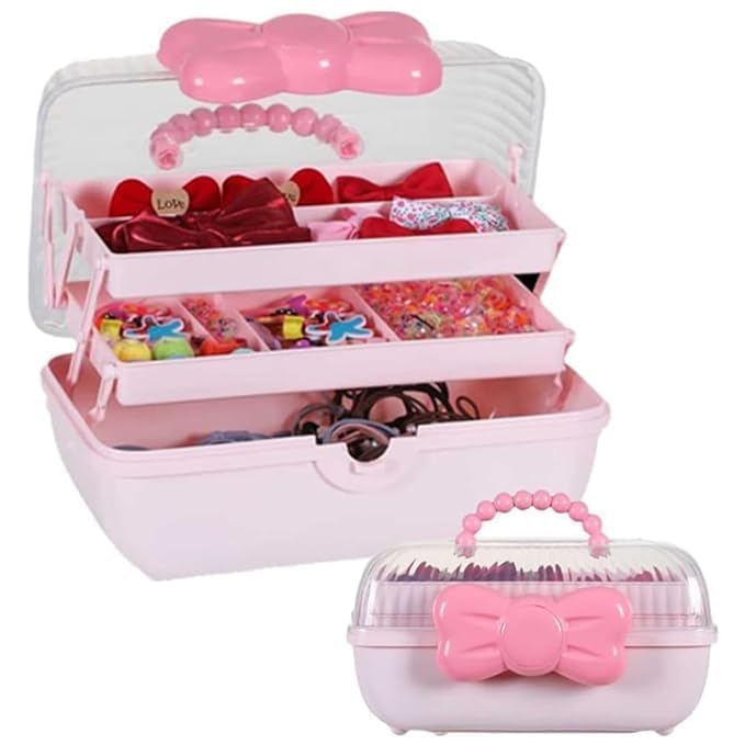 6 in 3-Layer Multipurpose Art Craft Organizer Storage Box Kids Clear Plastic Portable/Tool Box with Handle for Sewing,Cosmetic,Medicine,Nail,Hair Accessories (PINK)