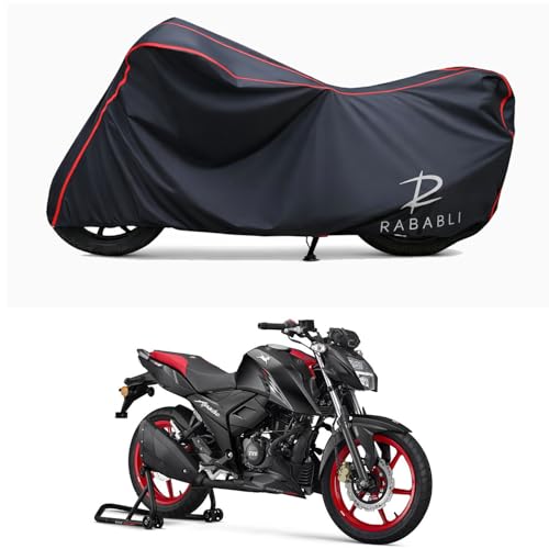 Image of Waterproof Bike Body Cover Compatible for | TVS Apache RTR 160 4V ABS | Taffeta Fabric, Red Piping Design, Bottom Elastic Fit | Dustproof, Sun UV & Rain Protection for All Bikes