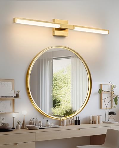 Image of OKELI 32 Inch Bathroom Vanity Light Fixtures, Gold Modern Light Fixtures Over Mirror, 16W 5CCT Dimmable Wall Light- 2Pack
