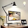 LED Desk Lamp With Clamp for Office Home, Eye-Caring Clip on Light with Adjustable Extra Tall Metal Swing Arm, High Intensity Clamp w/A19 E26 Bulb for Working Reading, 3000k Table Lamps Warm Light