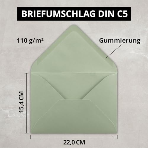 Miniatura 3 de Farbenfroh Sobres De Color Verde Eucalipto, 50 Unidades, Din C5, 22,0 X 15,4 Cm, Adhesivo Húmedo, Sin Ventana, Tarjetas De Navidad, Felicitaciones
