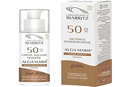 BIARRITZ CREMA FACIAL color dorado SPF50 – crème visage qui hydrate et lisse la peau, s’applique matin et soir sur une peau nettoyée, contenance 50 ml et associe fonctionnalité pratique et sensation a