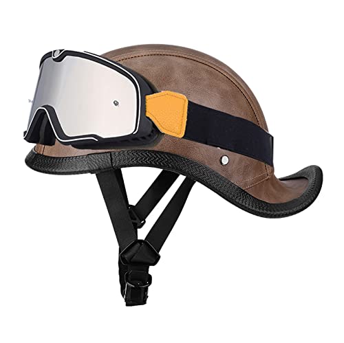 Medio Casco De Motocicleta Retro para Adultos,Casco Abierta con Gorra Calavera con Gafas Geniales Casco Jet Cuero Estilo Alemán Aprobado ECE para Cruiser Scooter 2,XL:61-62CM Cover