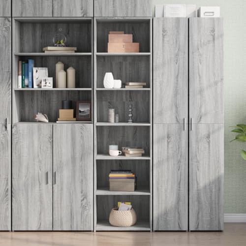 Image of LoogCape High Quality Grey Sonoma Oak Highboard 50 x 41 x 185 cm with Lots of Storage Space for Living Room, Dining Room, Hallway and Office, Timeless Design, Durable Wood Material, Easy to Clean