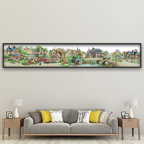 Foxhool Beginners Cross Stitch Kits Stamped Full Range Of Embroidery Kits For Adults Diy Cross Stitches Kit Embroidery Patterns For Needlepoint Kit- (European Town 14.2X68.5 Inch) #TOP1