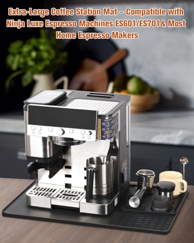 Image of Silicone Coffee Maker Mat for Ninja Luxe Espresso Coffee Machine ES601 /ES701 & Most Home Espresso Machines - 23 inchx15 inch Large Anti-Slip Heat-Resistant Bar Mat - Accessories for Ninja Luxe Cafe