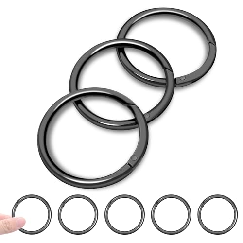 Image of CooBigo 10Pack 1-1 /2 inch inch Large Round Carabiner Clips, Metal Spring O Rings for Organizer Key Rings, Paracord Keychain Lanyard, Pet Chains, Purse Hardware, Key Snap Hooks DIY Accessory (Black)