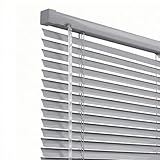 1' Aluminum Mini Blinds Cordless Venetian Blinds for Windows, Light Filtering No Drill Blinds, Privacy Horizontal Window Blinds & Shades for Home Office 16' 32' 46' 54' 62' 70'(Silver-Gray)