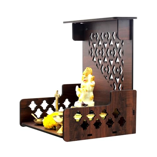 Amazon Brand - Solimo Wall Mounted Mandir/Temple, Wooden Pooja Stand for Home, Wall Hanging Temple for Home, Office (9" x 8.5" x 11")