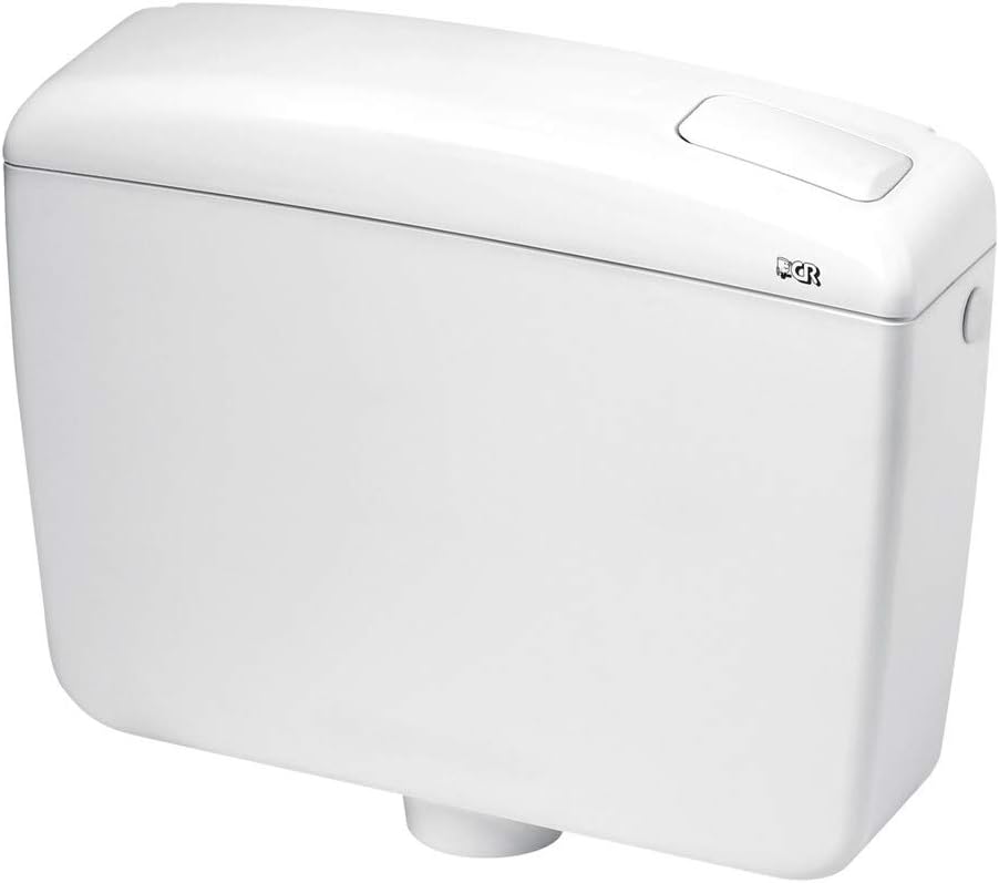 Close-up of CR Mod Plus 1 External Toilet Cistern showing flush button and CR logo