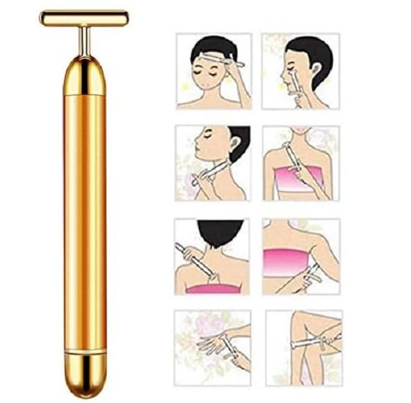 Masajeador facial eléctrico 2 en 1, rodillo 3D y kit de masajeador facial en forma de T, herramientas doradas para el cuidado de la piel