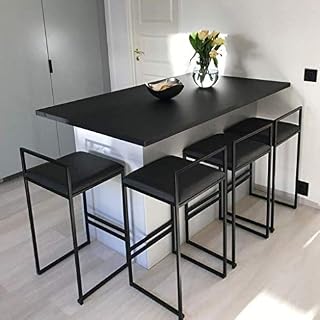 LWW Stools,Chair Elegant Home Décor Counter Height Barstools Chairs, Kitchen Breakfast Bar Stool Footrest Backrest, Square Velvet Seat Upholstered and Black Metal Legs, Modern Design,Black,66cm