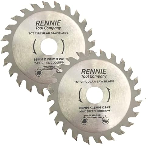 Pack Of 2 - 85mm x 24T TCT Circular Wood Saw Blade x 15mm Bore + 10mm Reduction Rings Compatible with Worx Worxsaw Bosch Makita Ryobi Makita Circular saws. Circular Saw Blade Cover