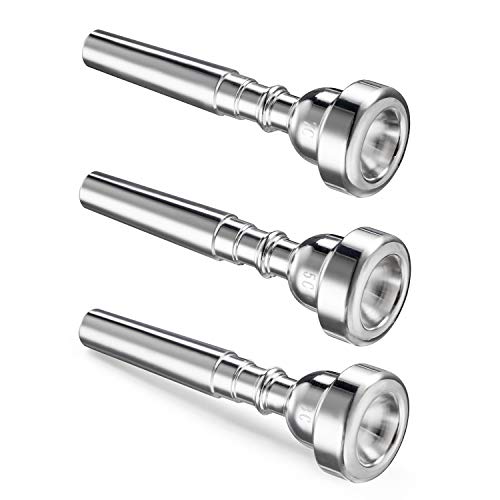 Trumpet Mouthpiece 3C 5C 7C (3 Pack) with Box and Microfiber Cleaning Cloth Compatible with Yamaha Bach Conn King Replacement Musical Instruments Accessories, Silver Plate