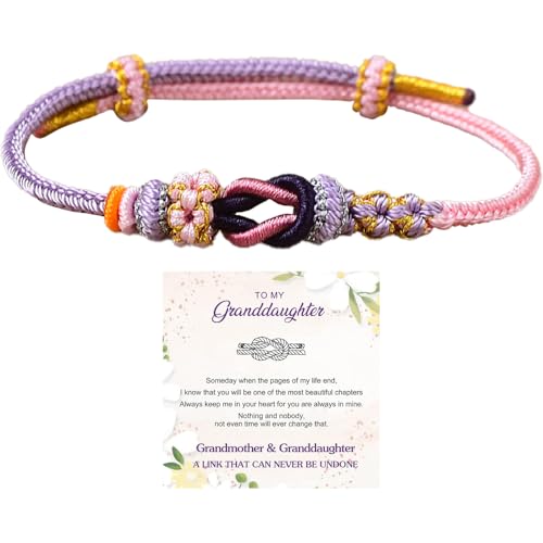 LIU JUN Granddaughter Bracelet, Granddaughter Bracelet From Grandma A Link That Can Never Be Undone Peach Blossom Knot Bracelet Adjustable Braided Forever Gift Jewelry