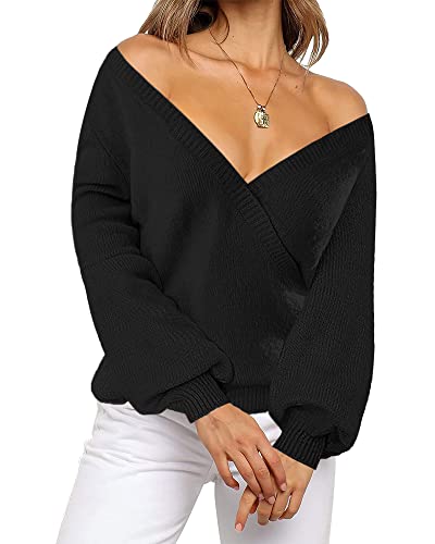 Image of LookbookStore Women's Knit Long Sleeve Faux Wrap Surplice V Neck Sweater Top