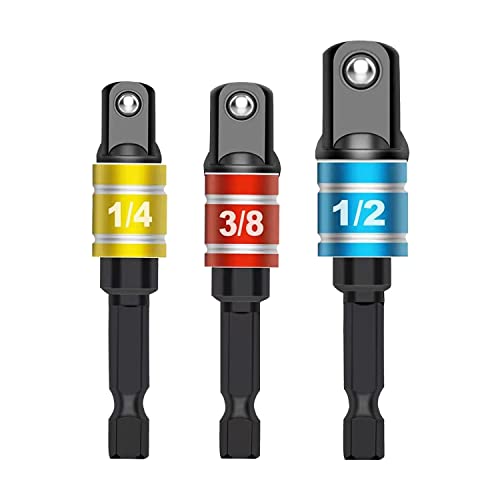 DIDODI 3Pcs Universal Socket Adapter/Extension Set, HSS Impact Grade Socket Wrench Adapter Extension Set 1/4