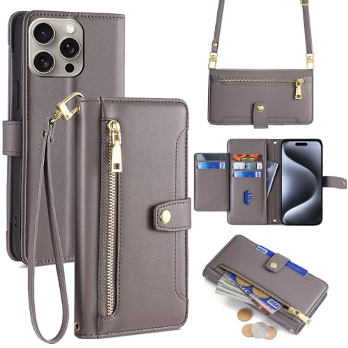 Compatible con Samsung Galaxy Note 5 / N9200 El Soporte se Puede Girar Estuche para Cartera con Cremallera Grey