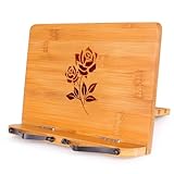 MEGREZ Bamboo Book Stand 11 x 8.0 inch, Foldable Cookbook Holder with 6 Adjustable Height, Reading...