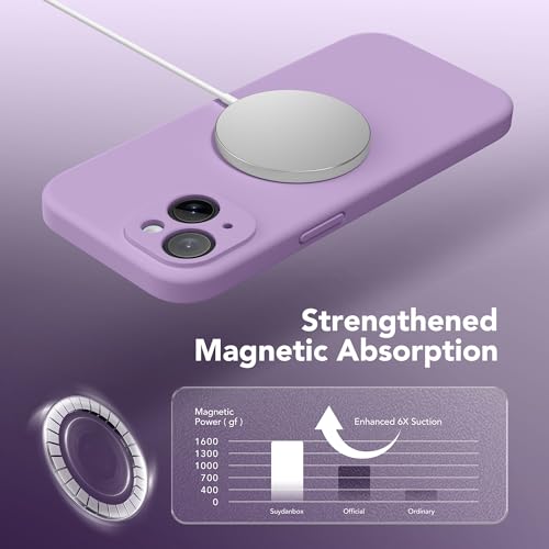 Image of Magnetic for iPhone 14 Case, Compatible with MagSafe, [Full Camera Protection][Screen Protector] Silicone Shockproof Protective Phone Case for iPhone 14 6.1 inch, Light Purple
