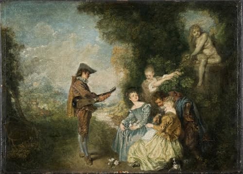 Tableau la leçon d'amour de Watteau impression d'art sur toile 60x90cm