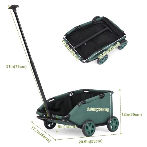 Mini-Hundewagen für Mini-Haustiere, faltbarer multifunktionaler Einkaufswagen mit ausziehbarem Ziehgriff, Doggie Wagon eingebautem Kissen und Sicherheitsseil mit Aufbewahrungstasche (Dunkelgrün)