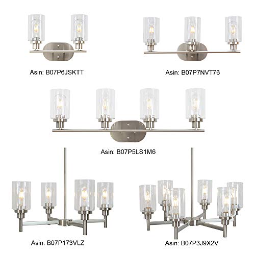 Vinluz 6 Light Contemporary Chandelier Brushed Nickel Modern Pendant Lighting Cylinder Clear Glass Shaded Classic Ceiling Light Fixtures For Living Room Dining Room Kitchen #TOP1