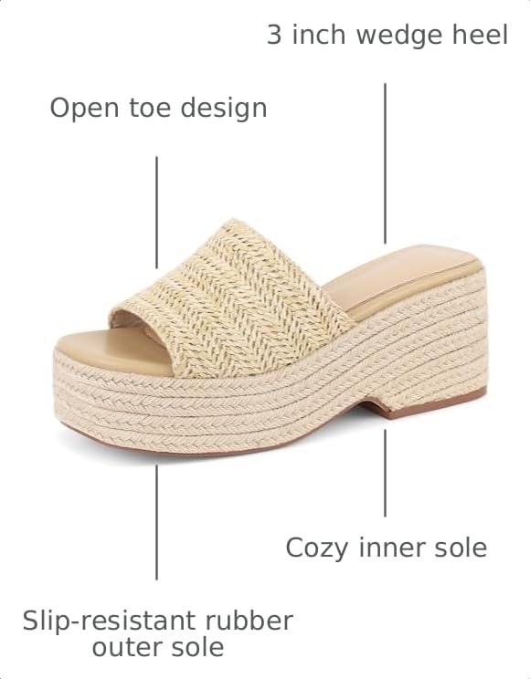 Image of Erocalli Women's Espadrilles Platform Sandals Wedges Slides Sandals Open Toe Fashion Summer Outdoor Beach Sandals