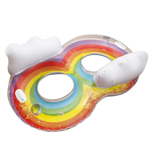 Bloomoja 2 Person Swim Ring Pool Float, Double Lounger for Relaxing, Rainbow Inflatable Float for Adults, Pool, Lake, Party by Bloomoja - Used condition - Image 2
