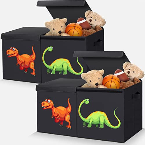 Homemarvel (2Pcs) Toy Box, Toy Box For Boys, Toy Chest For Boys, Lightweight Collapsible Sturdy Kids Toy Boxes Basket Bins Organizer With Flip-Top Lid & Handles, 26.8" X 13.8" X 16", Dinosaur #TOP29