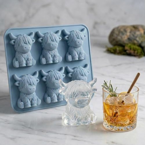 Highland Cow Ice Cube Tray Funny Whiskey Ice Mold for Men Unique Gift for Dad Him Husband Boyfriend Cute Cow Ice Mold for Bourbon Cocktail Christmas & Fathers Day Gift