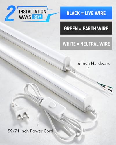 Image of (2 Pack 4FT T5 LED Shop Light,6500K,20W,2300LM(Super Bright White) Linkable LED Integrated Fixture,Garage Ceiling and Cabinet Light,Strip Light,Corded Electric with ON /Off Switch