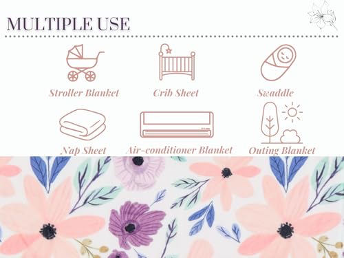 Image of Baby Plush Mink Blanket Double Layer with Dotted Backing for Baby Girl or Baby Boy (Purple and Pink Floral)