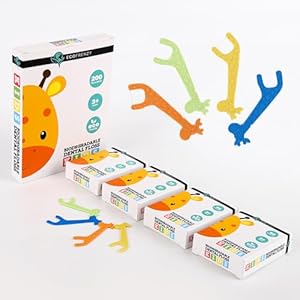 EcoFrenzy Kids Floss Picks 200 Count (4 Packs of 50 Flossers) – Biodegradable Cornstarch – Strawberry Flavored