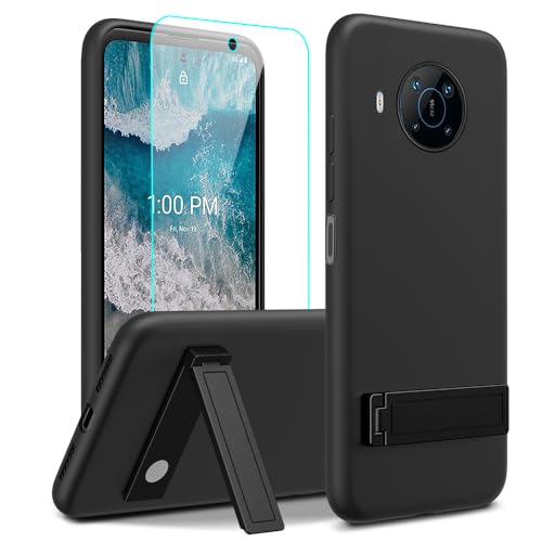 Nijiadi Case for Nokia X100 5G Phone Case with Glass Screen Protector, [3 Stand Ways] Metal Kickstand/Stand Silicone TPU Shockproof Protective Cover Case for Nokia X100 5G - Black